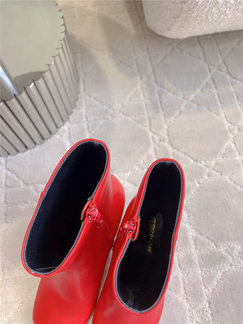 Ferragamo Red Elina Calfskin Ankle Boots