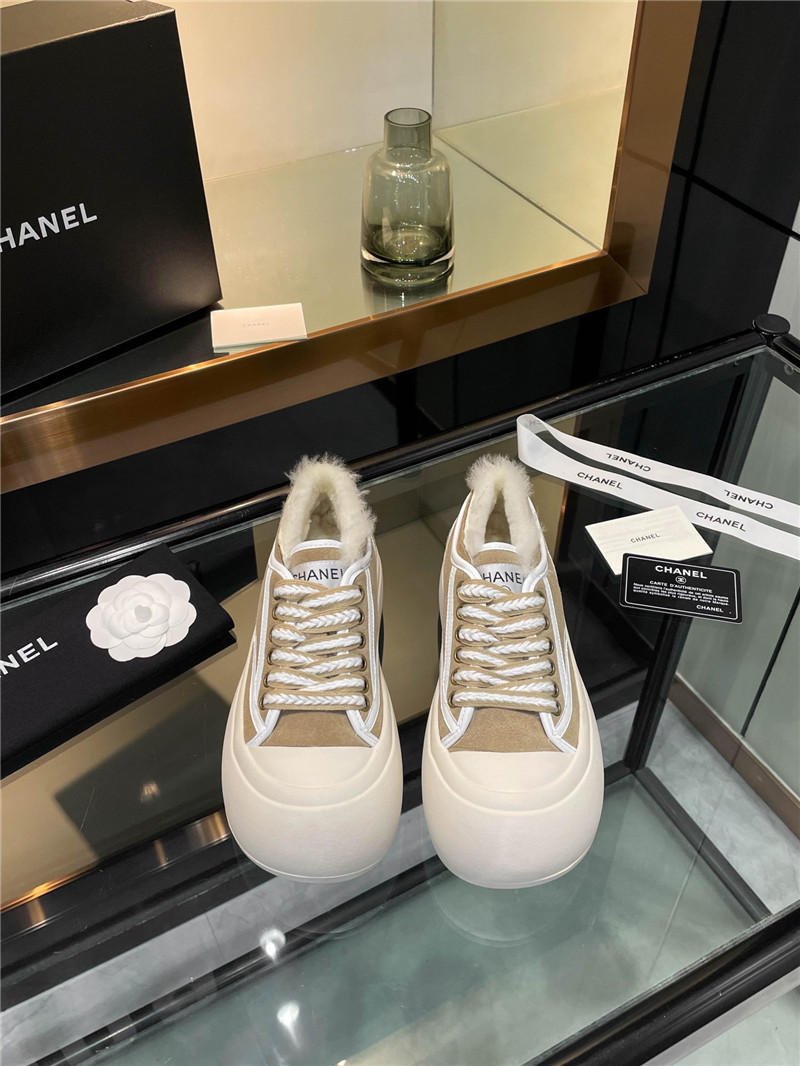 Ch**el suede leather lace-up winter platform sneakers