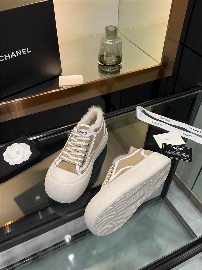 Ch**el suede leather lace-up winter platform sneakers