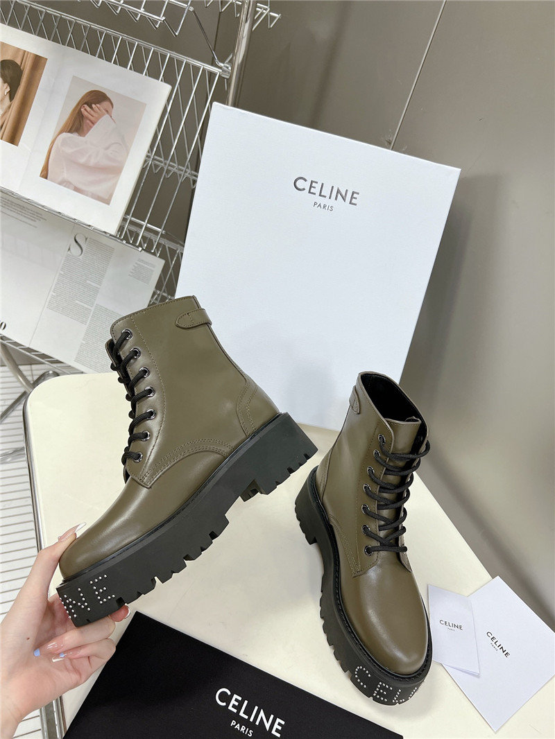 Ce1i*e margaret green double buckle ankle boots