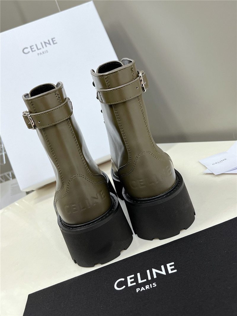 Ce1i*e margaret green double buckle ankle boots