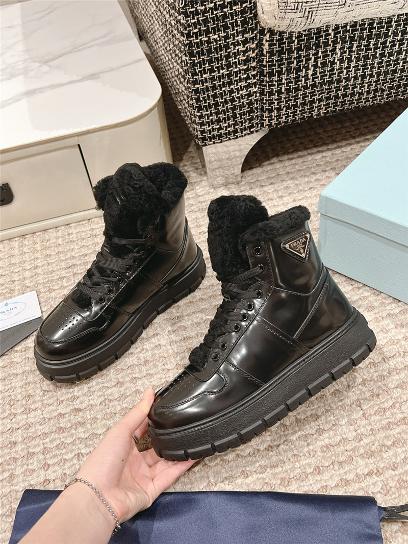Pra*a patent leather winter platform sneakers