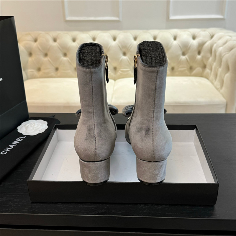 Ch**el velvet bow ankle boots
