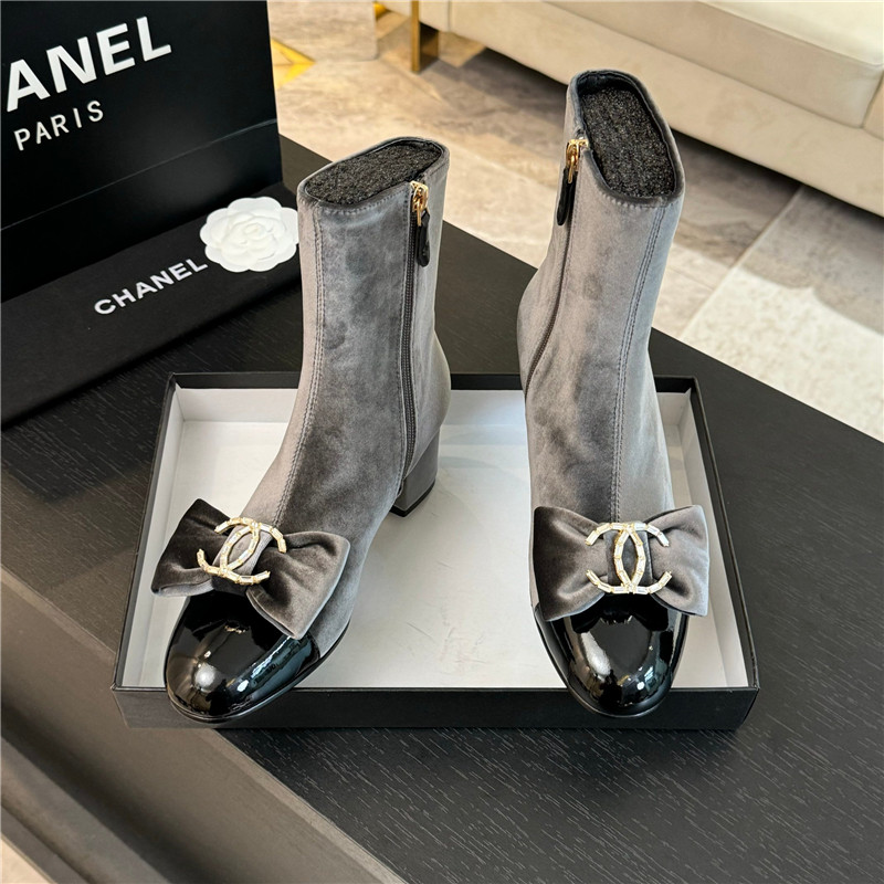 Ch**el velvet bow ankle boots