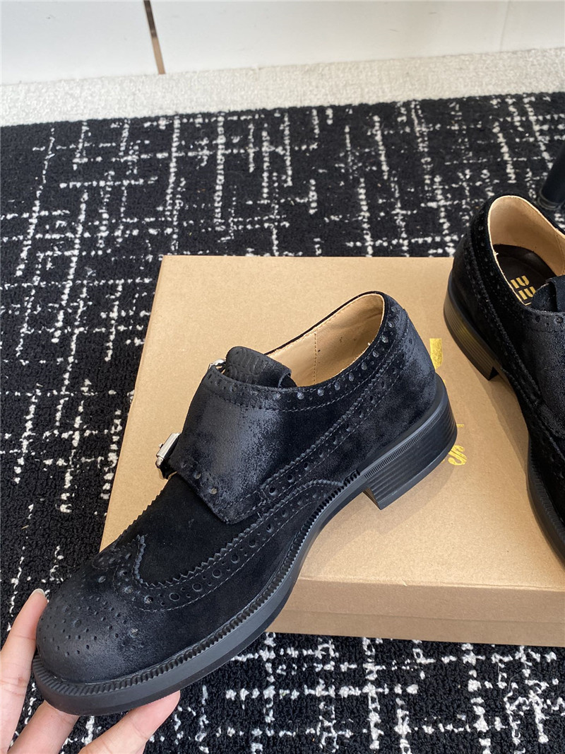 Miu Miu Black Suede Monk Strap Brogues