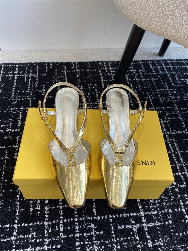 F**di ffold gold slingback pumps