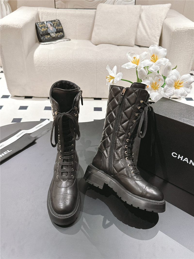 Ch**el black lace up platform high boots
