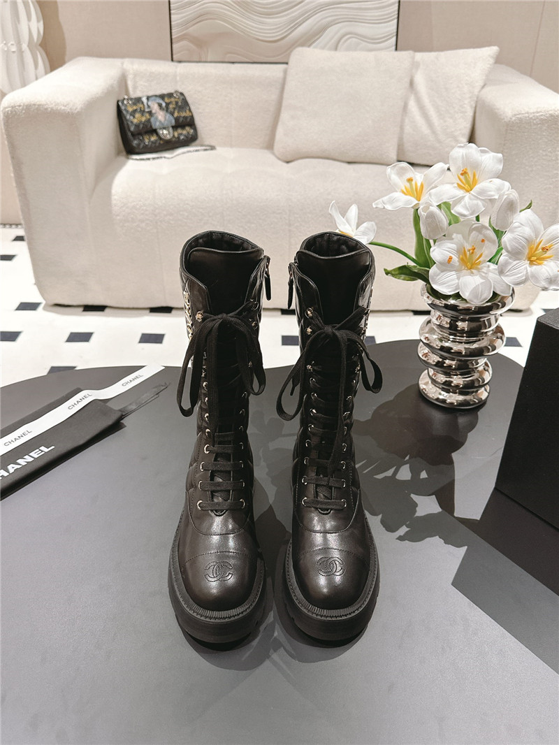 Ch**el black lace up platform high boots
