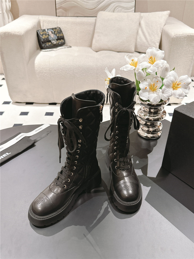 Ch**el black lace up platform high boots