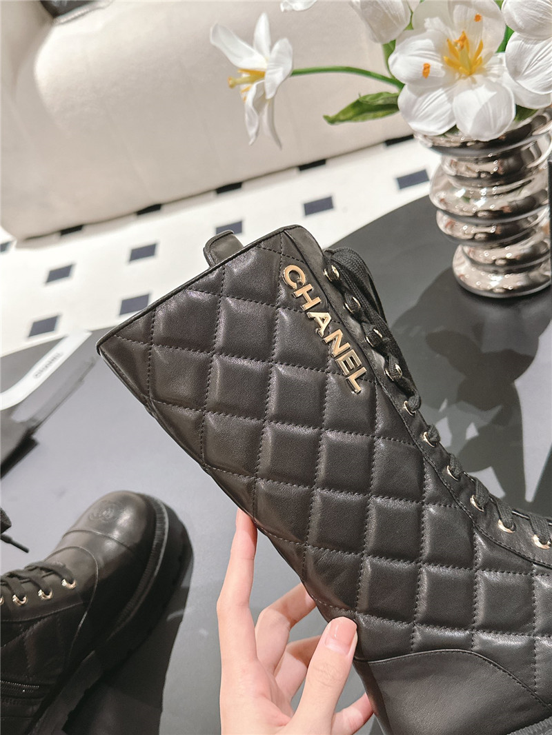Ch**el black lace up platform high boots