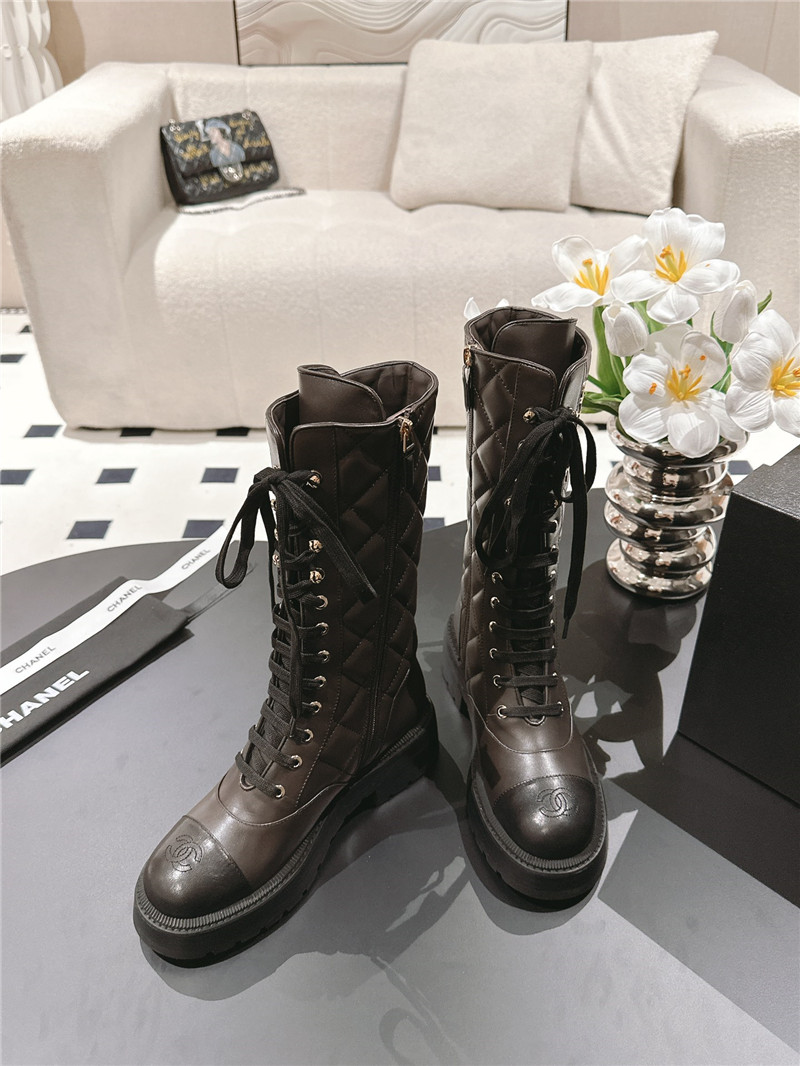 Ch**el brown check lace up platform high boots