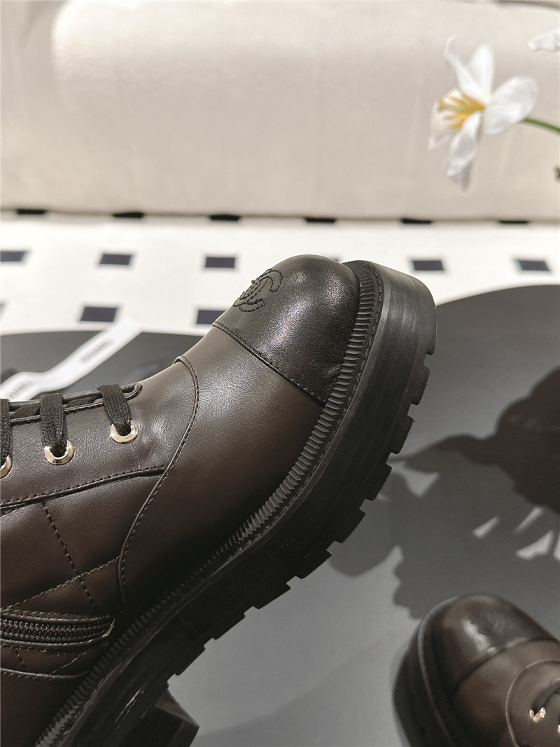 Ch**el brown check lace up platform high boots