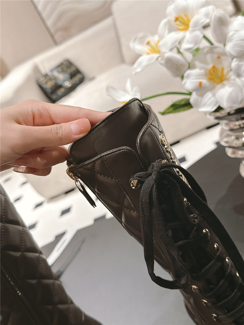 Ch**el brown check lace up platform high boots