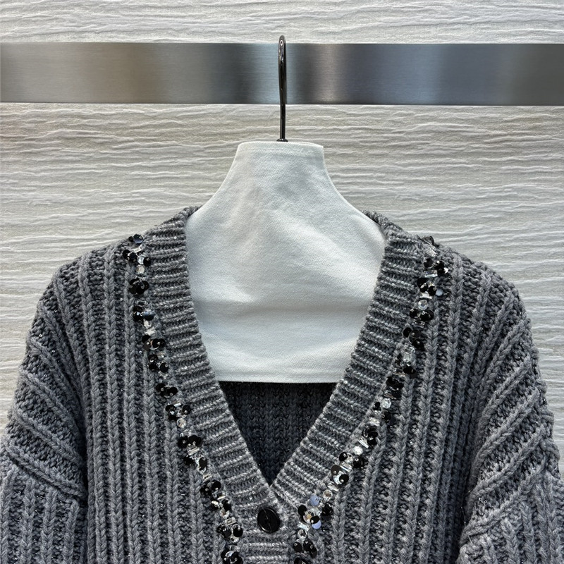 Va1e*ntin0 trim rib knitted cardigan grey