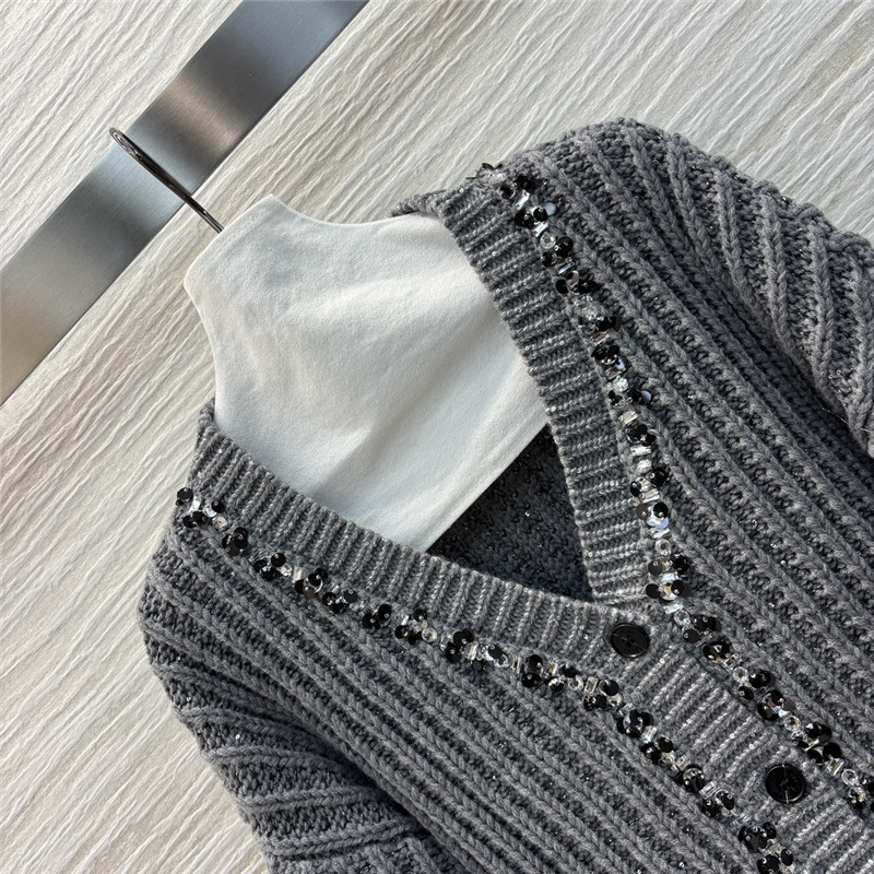 Va1e*ntin0 trim rib knitted cardigan grey