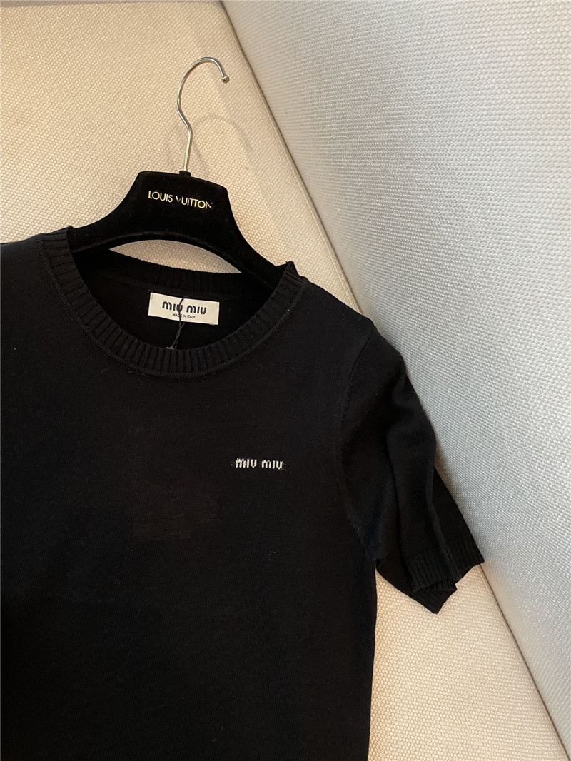 Miu Miu Logo-Intarsia Cashmere Top Black