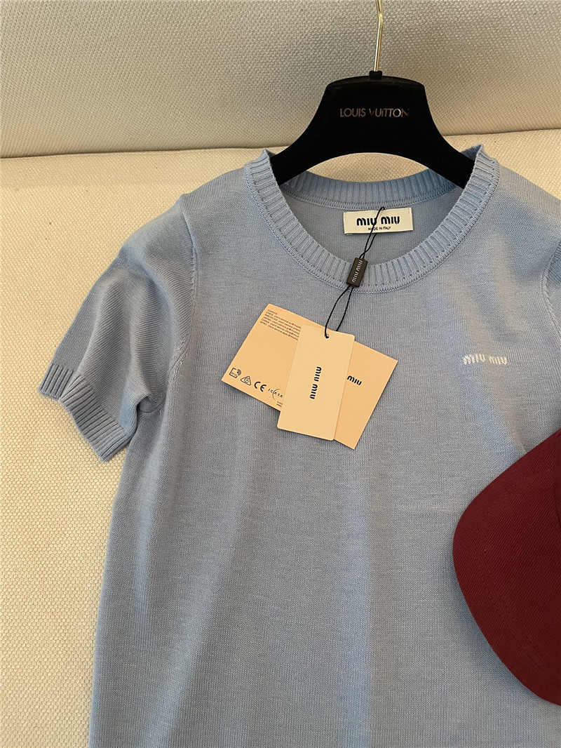 Miu Miu Logo-Intarsia Cashmere Top Blue