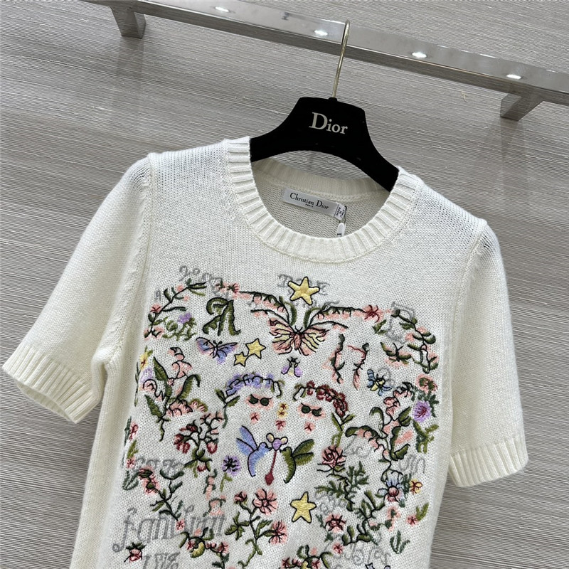 D10r multicolor short sleeve knit top white