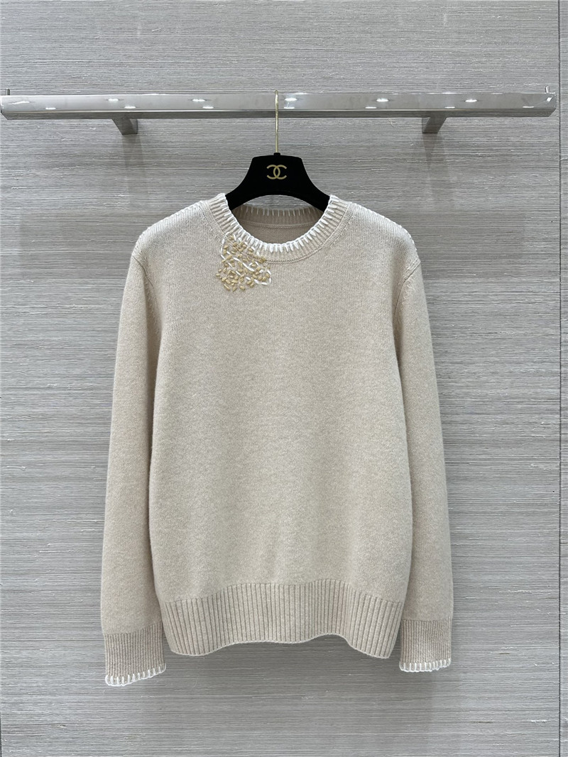 L0r0 P1ana trim beige cashmere sweater