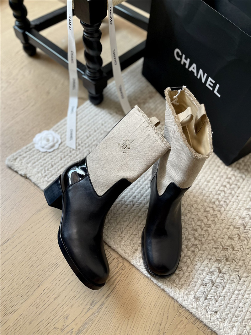 Ch**el beige calfskin mid calf boots
