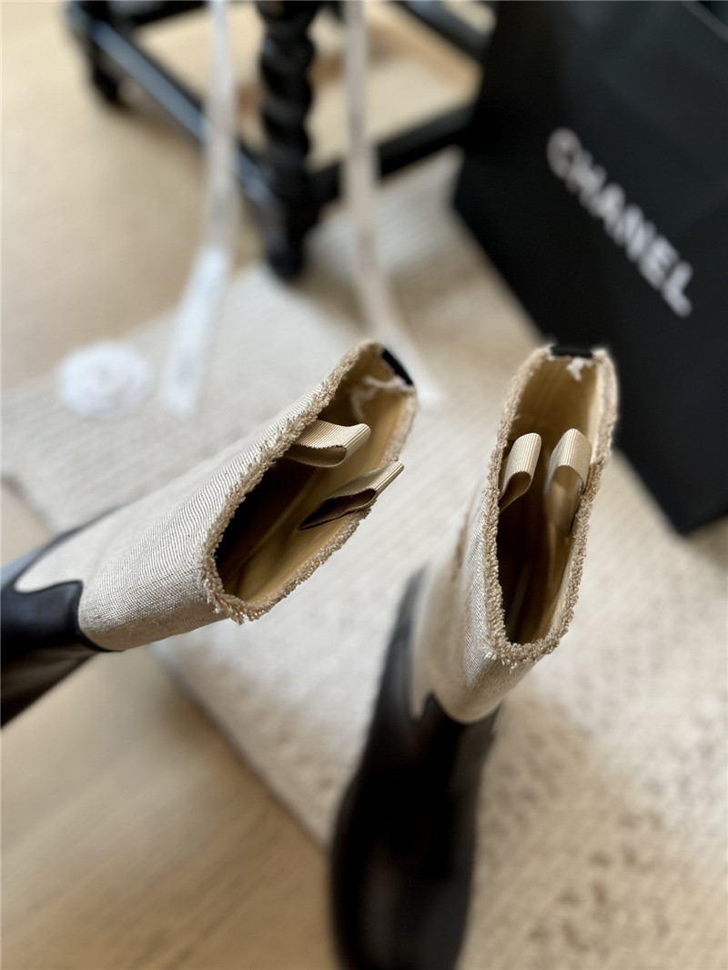Ch**el beige calfskin mid calf boots