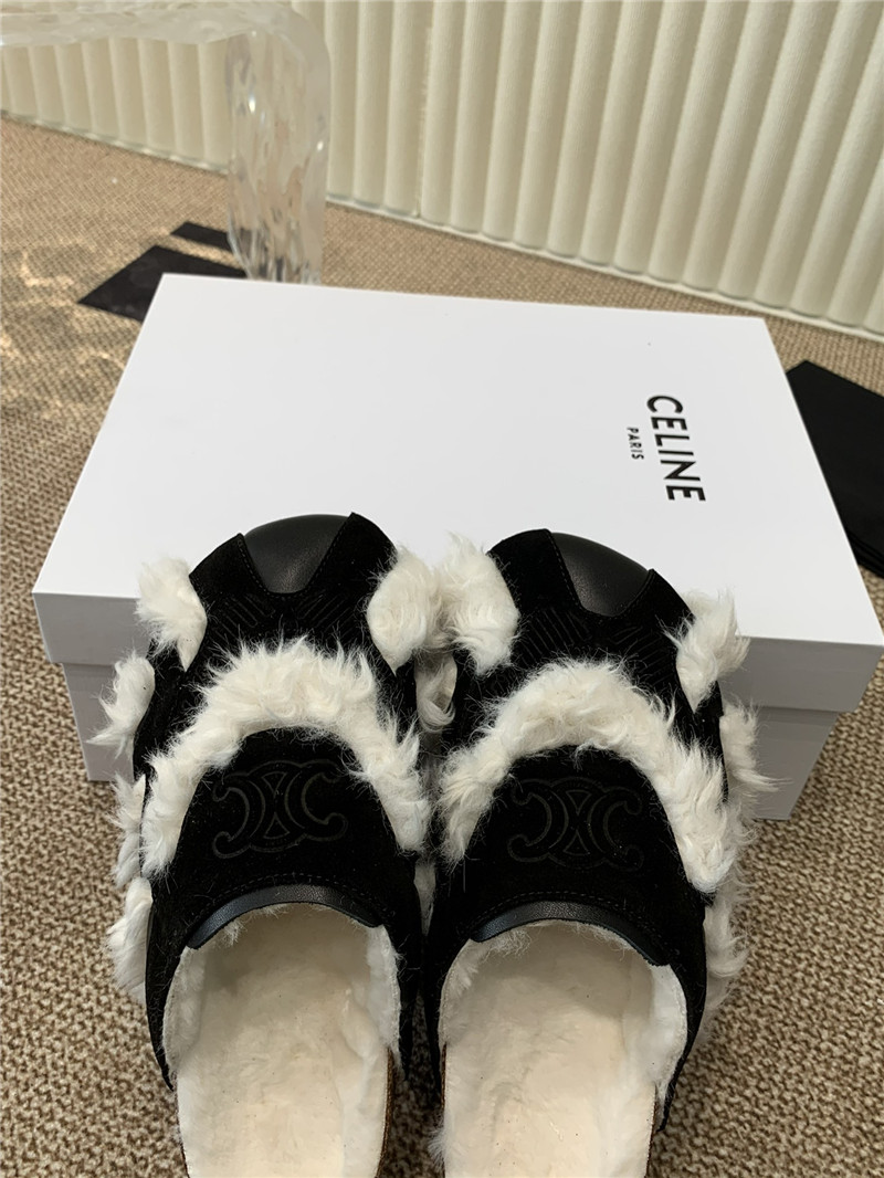 Ce1i*e suede and shearling fur mules black/white