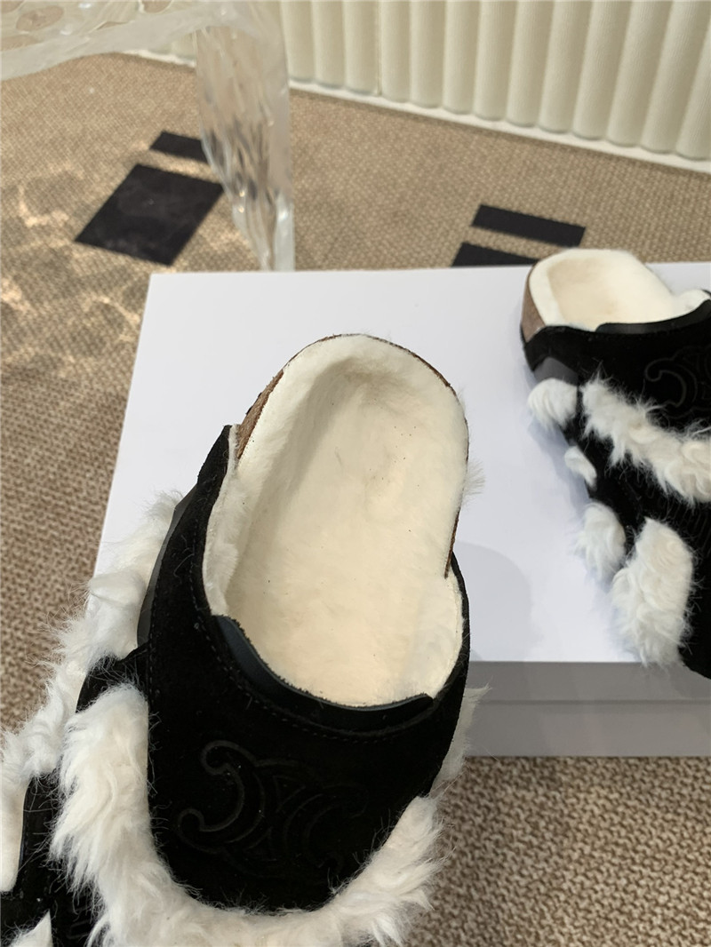 Ce1i*e suede and shearling fur mules black/white