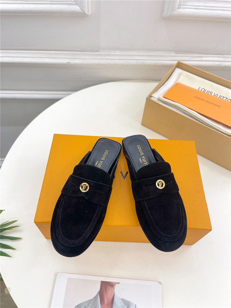 LV Soho Open Back Loafers Black Suede