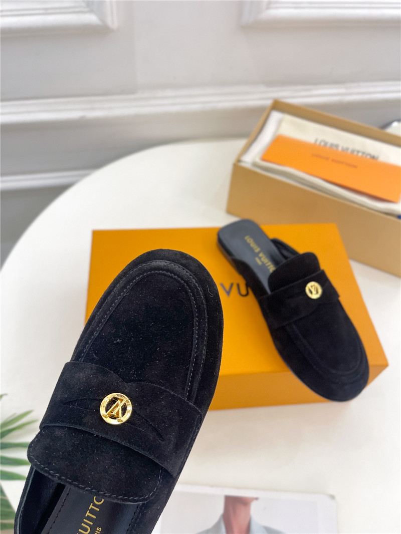LV Soho Open Back Loafers Black Suede