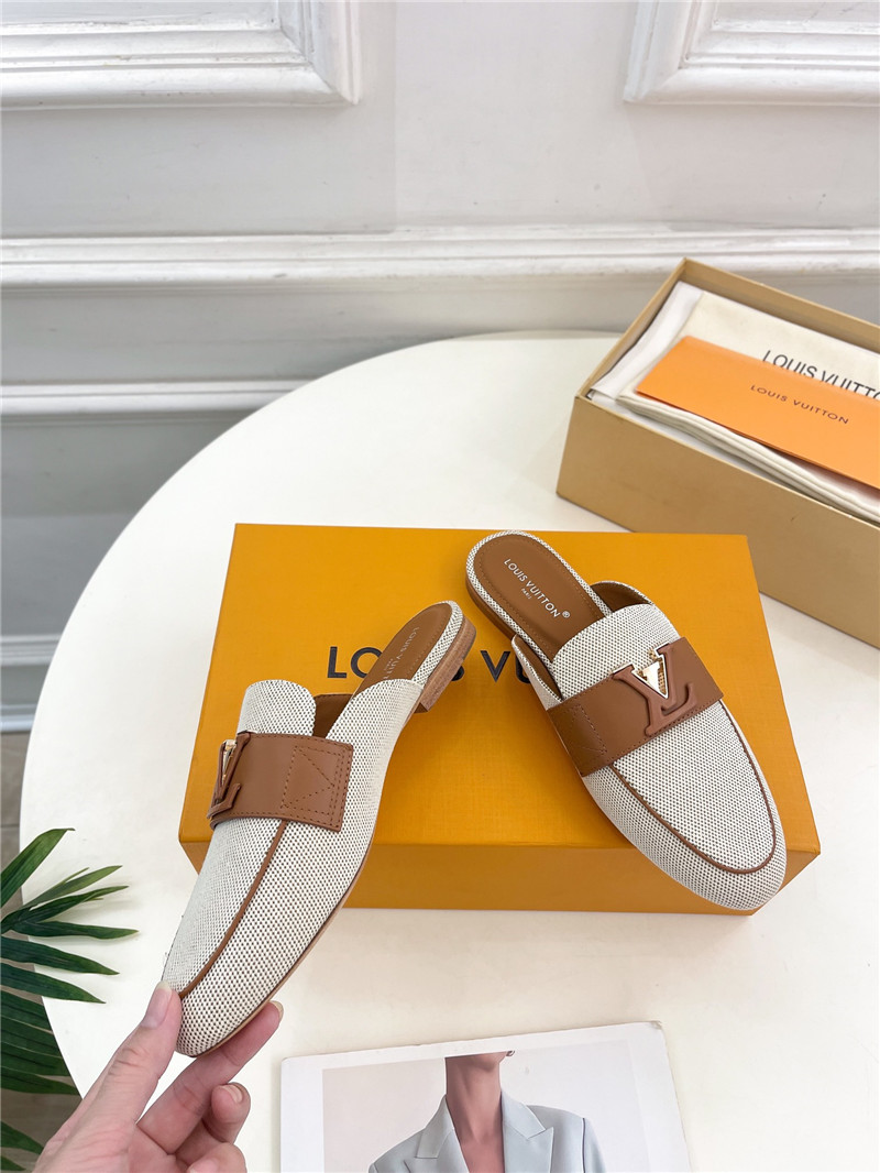 LV Capri Open Back Loafers Bicolor Canvas Brown