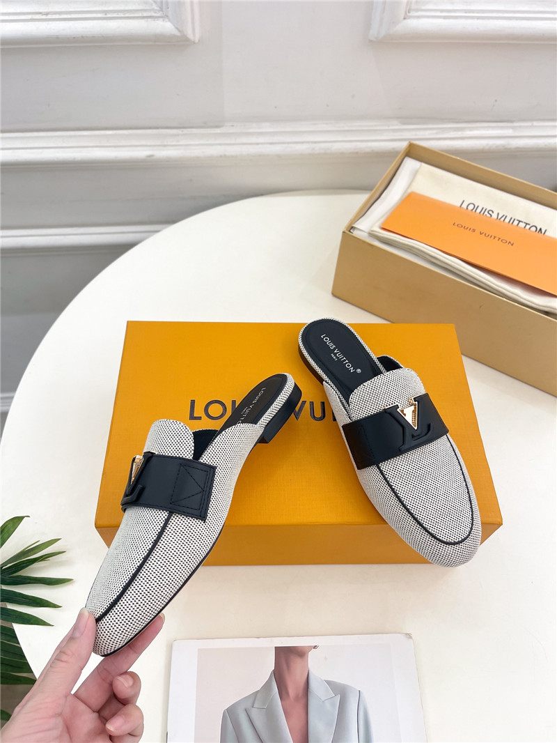 LV Capri Open Back Loafers Bicolor Canvas Navy