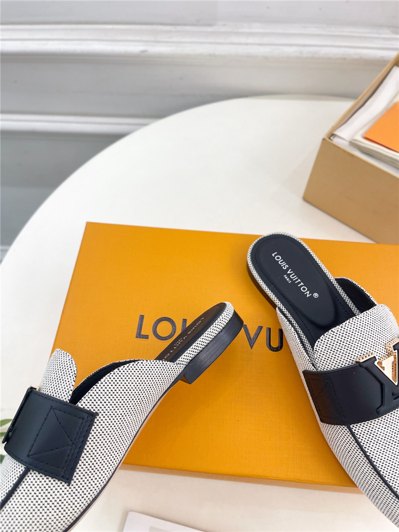 LV Capri Open Back Loafers Bicolor Canvas Navy