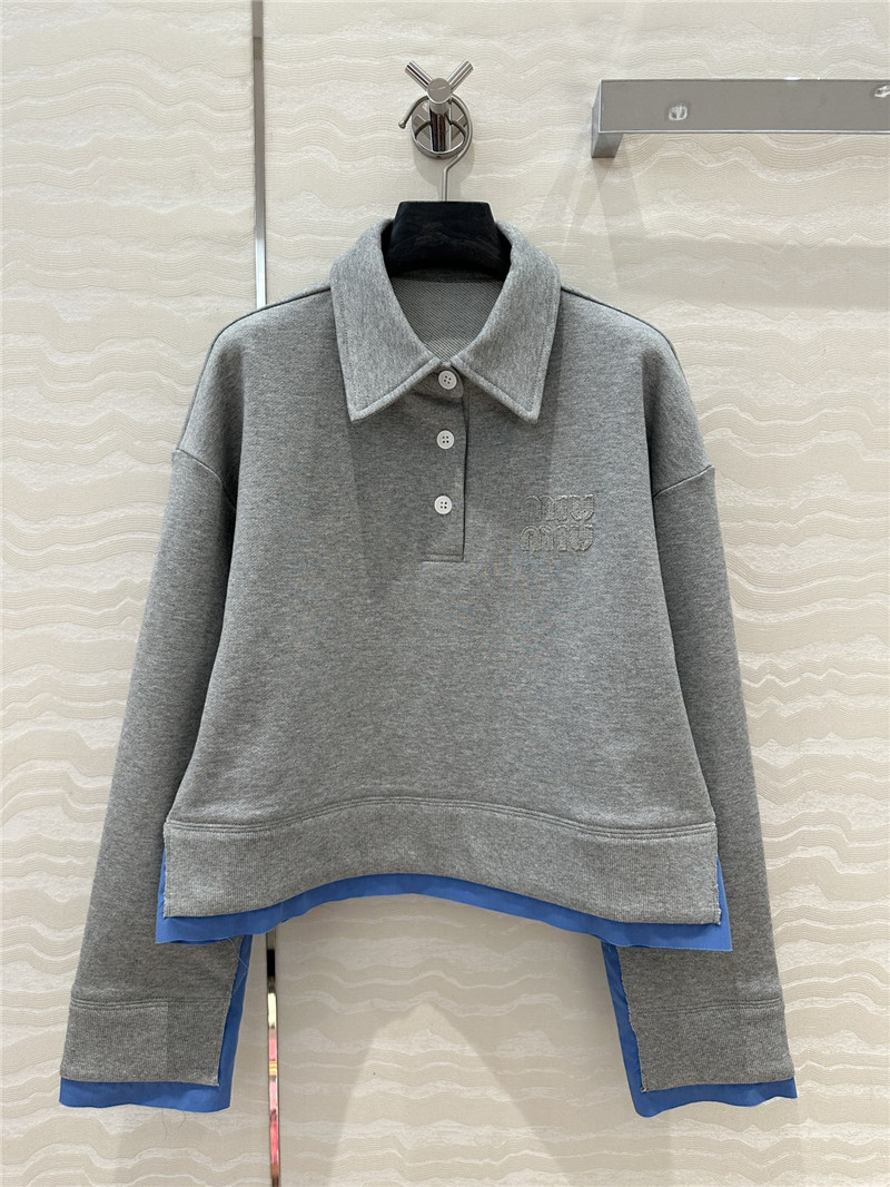 Miu Miu Cotton Polo Sweatshirt Grey