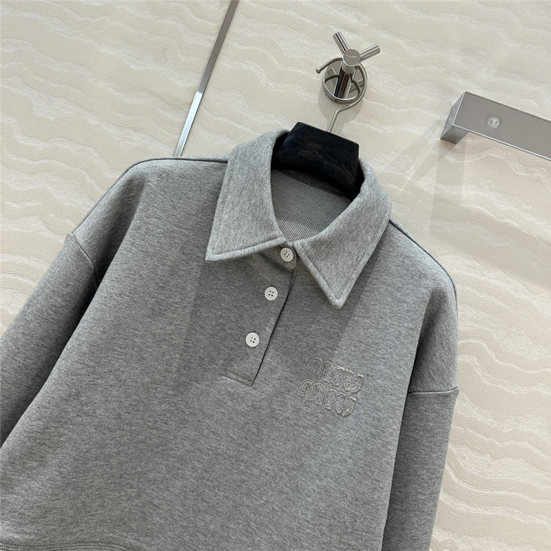 Miu Miu Cotton Polo Sweatshirt Grey
