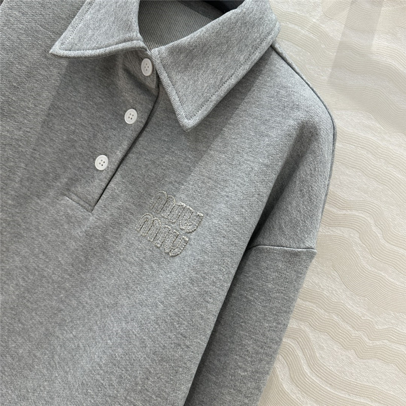 Miu Miu Cotton Polo Sweatshirt Grey
