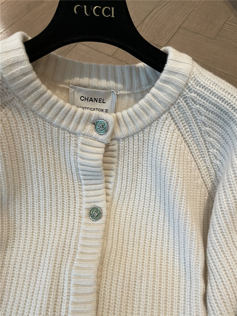 Ch**el pocket rib wool cardigan off-white