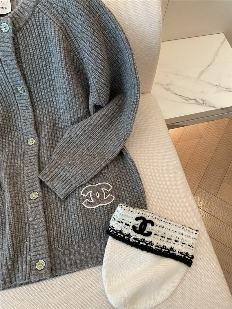 Ch**el pocket rib wool cardigan in grey