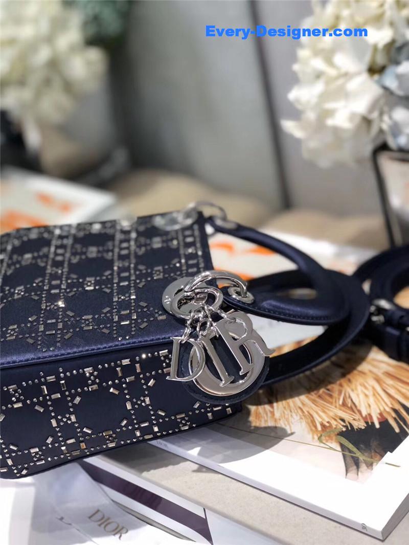 mini lady D10r bag black strass cannage satin