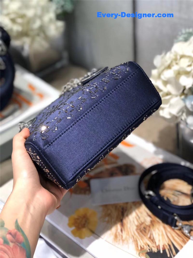 mini lady D10r bag black strass cannage satin