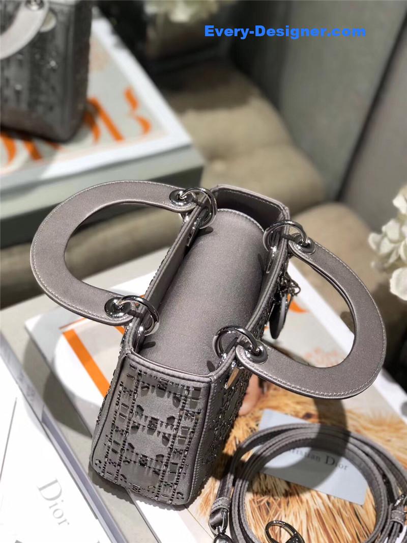 mini lady D10r bag black strass cannage satin