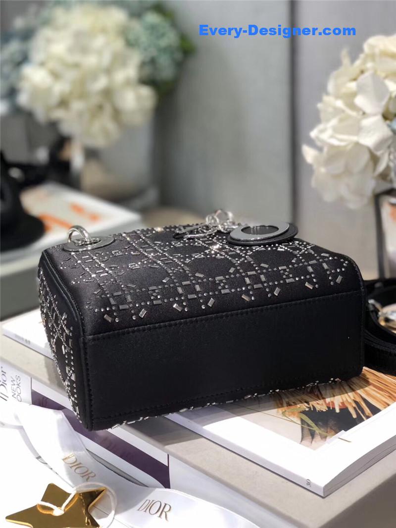 mini lady D10r bag black strass cannage satin