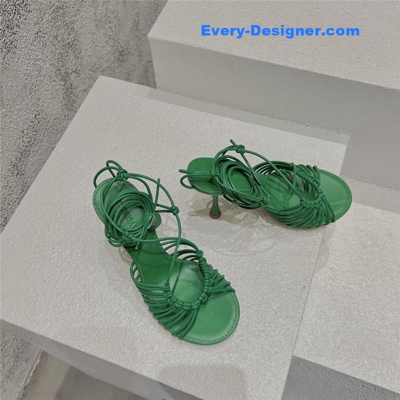 b0tt*ga Ven*ta cotton woven round toe heeled sandals