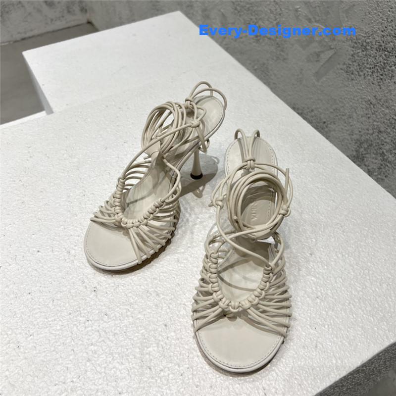b0tt*ga Ven*ta cotton woven round toe heeled sandals