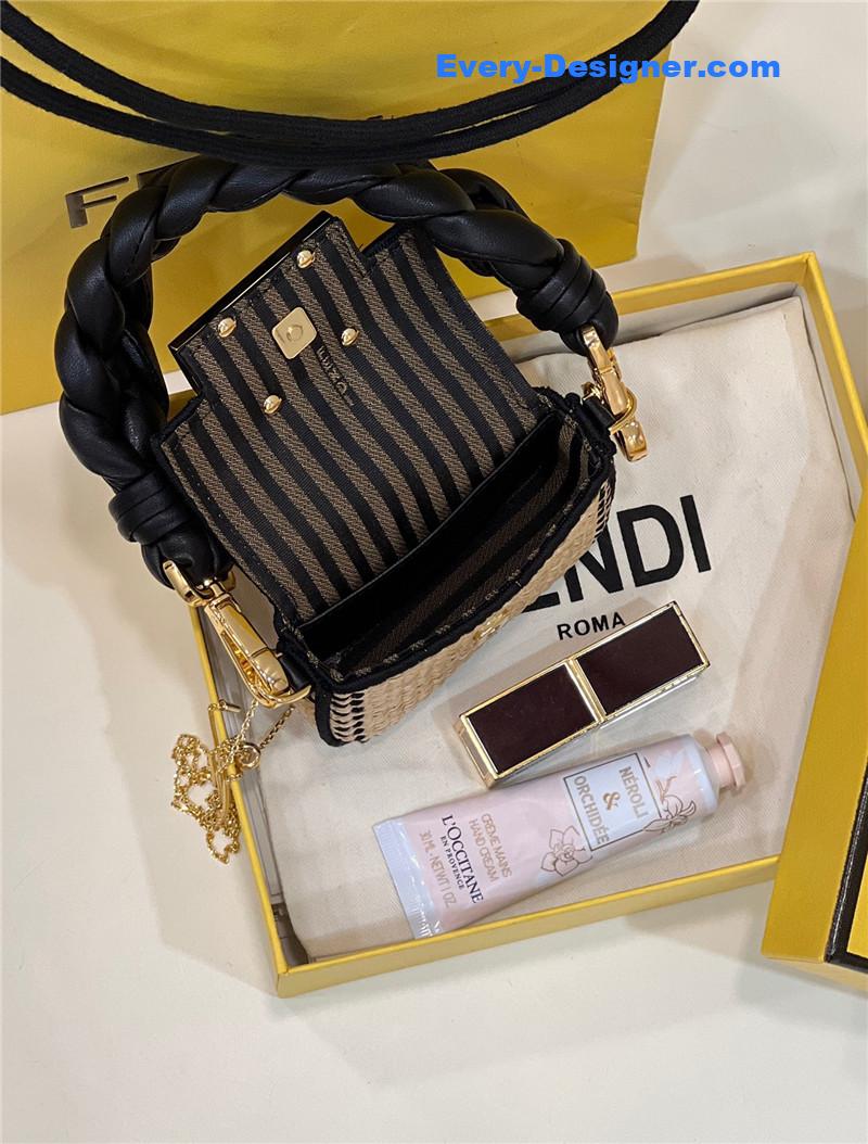 F**di nano baguette raffia charm mini bag