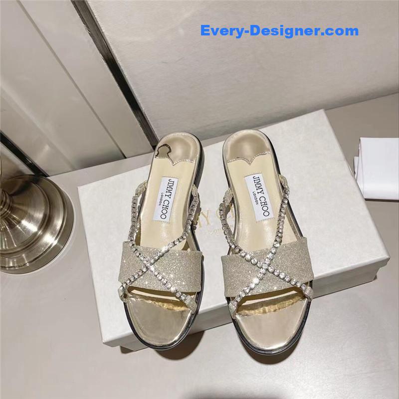 J1m*y Ch00 strappy rhinestone slides