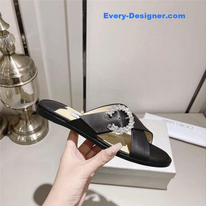 J1m*y Ch00 rhinestone c buckle slides
