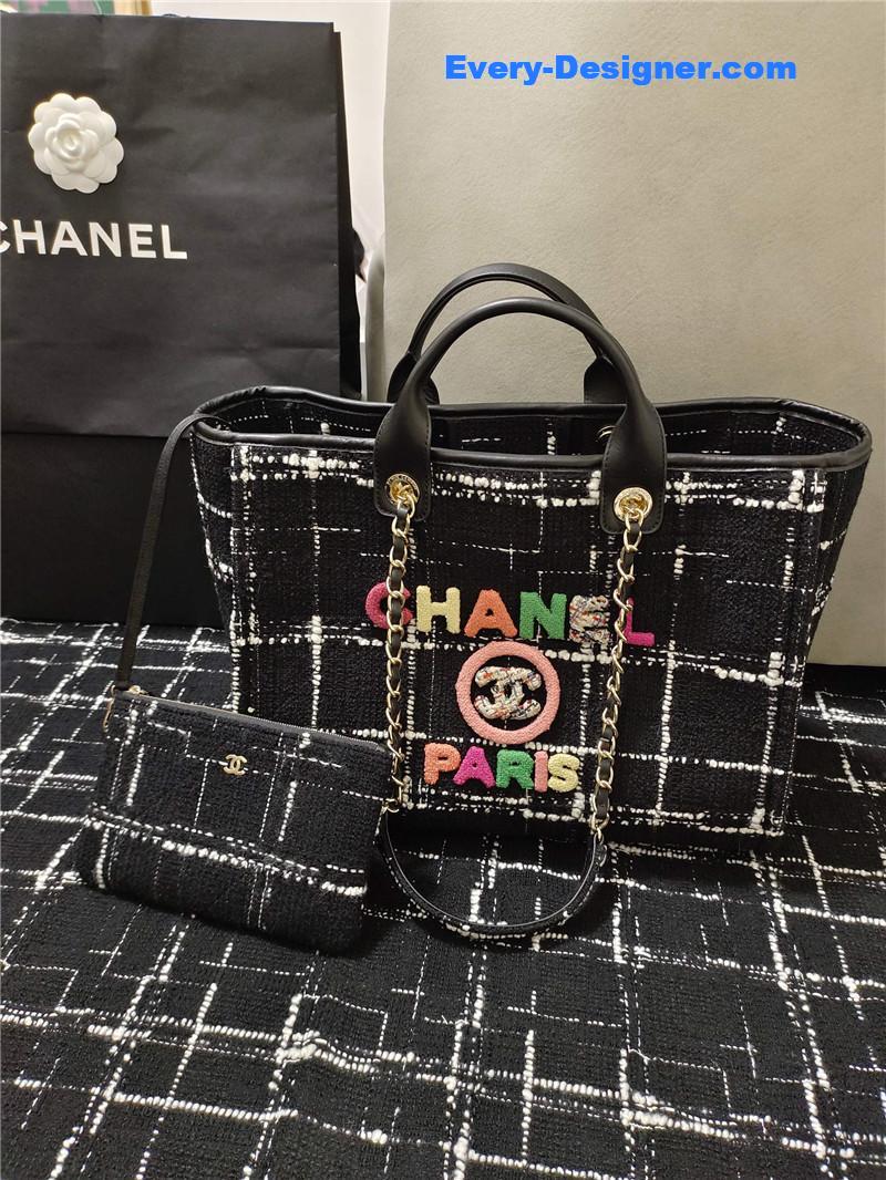 Ch**el colorful letters woolen plaid beach bag