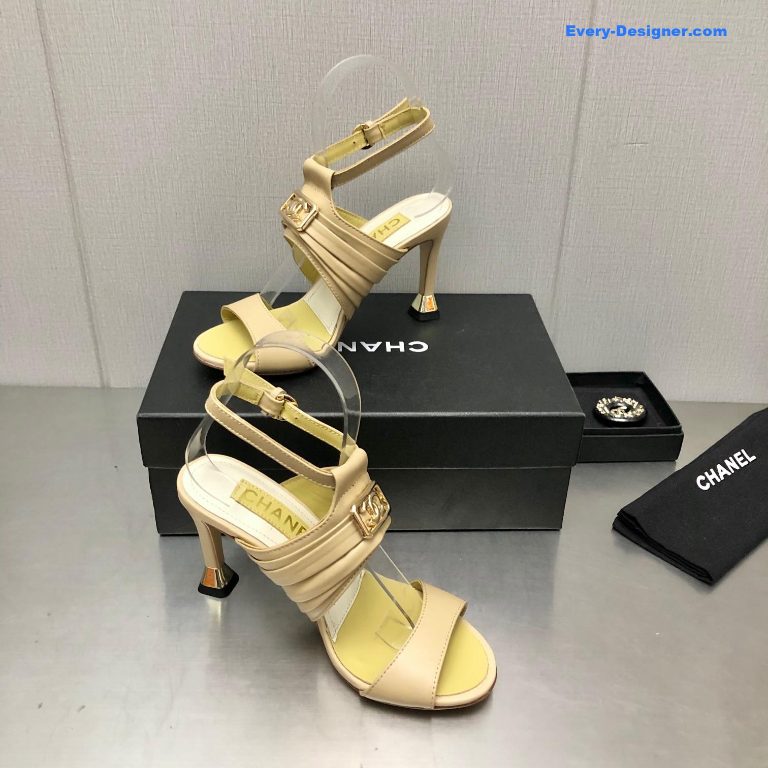 Ch**el beige leather strappy high-heeled sandals