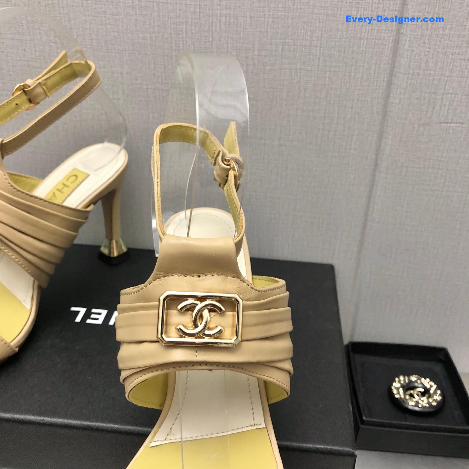 Ch**el beige leather strappy high-heeled sandals