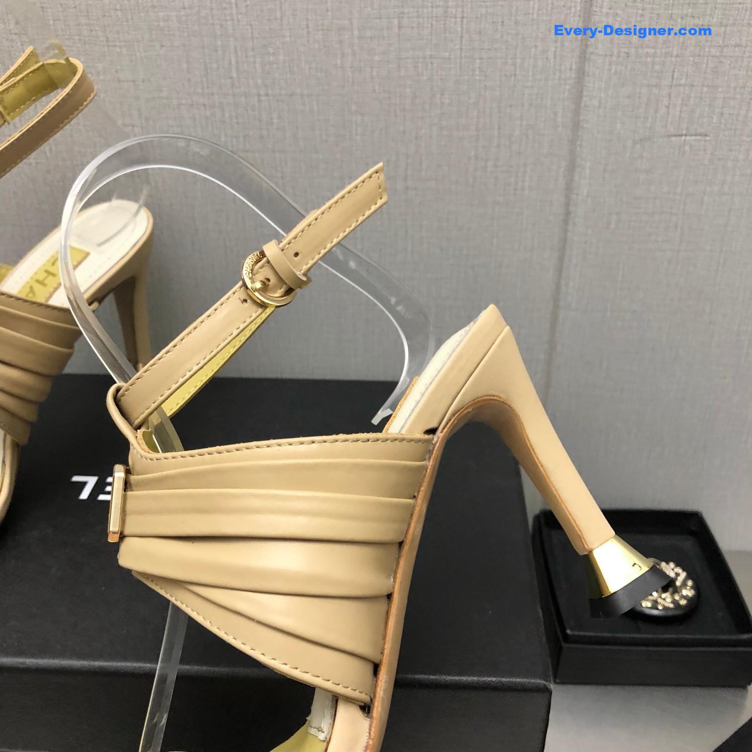 Ch**el beige leather strappy high-heeled sandals